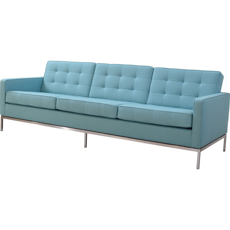 3-seater Knoll sofa in turquoise fabric, Florence KNOLL - 1969