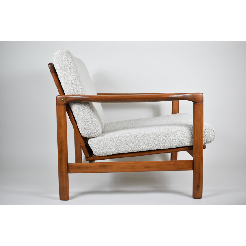 Gerestaureerde originele Scandinavische vintage fauteuil met beige gesp van Zenone Baczyk 1960,
