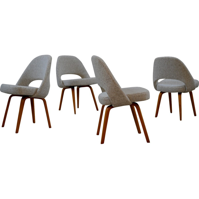 Set of four Executive Knoll chairs in wood and wool, Eero SAARINEN - 1950s