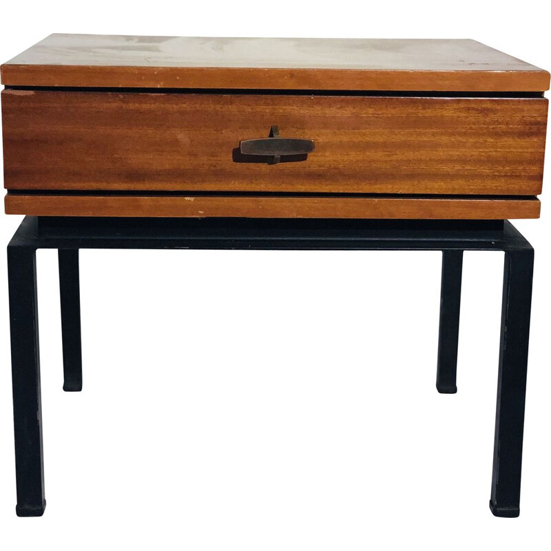 Vintage wood and metal bedside table 