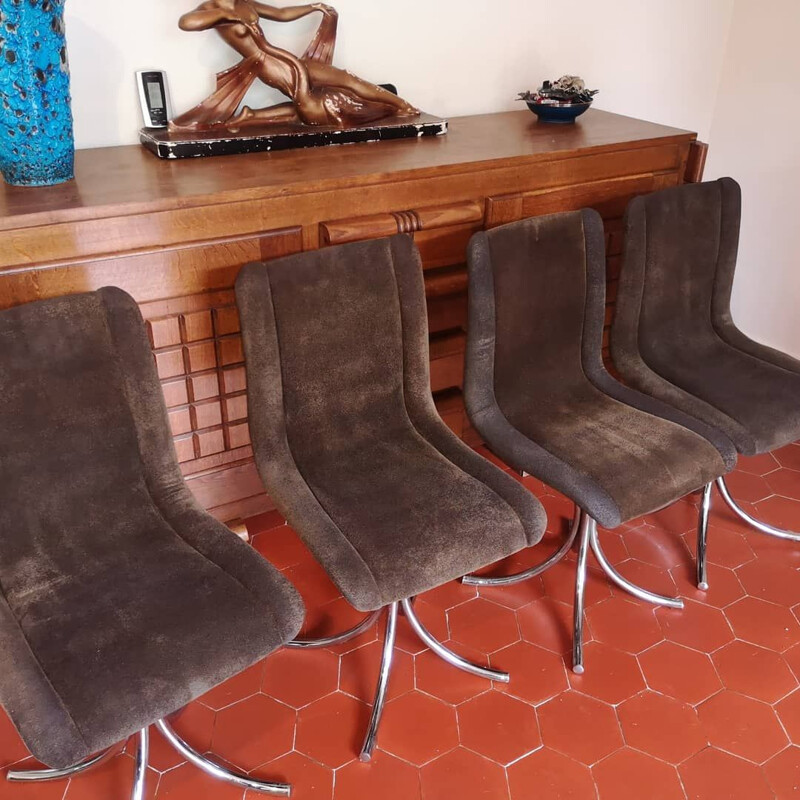 Set of 4 vintage chairs and table in chrome Italy 1970s
