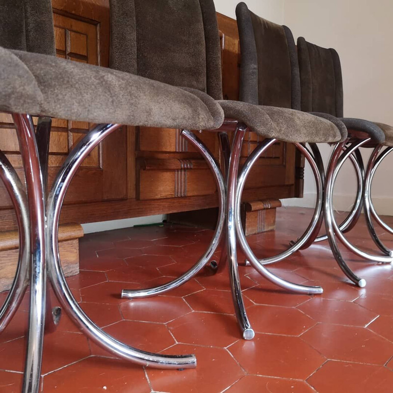 Set of 4 vintage chairs and table in chrome Italy 1970s