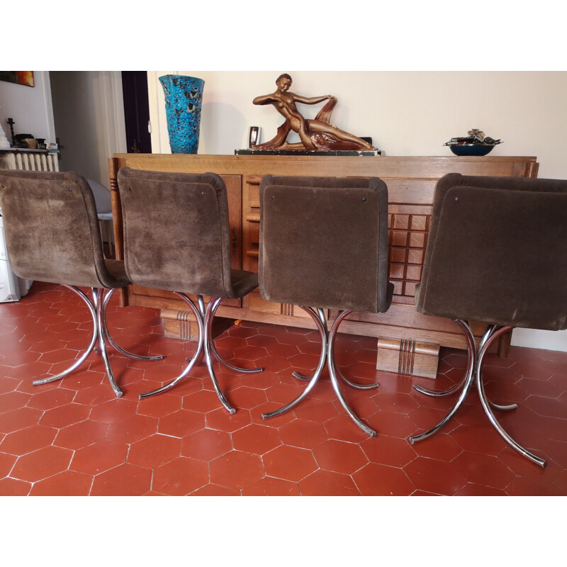 Set of 4 vintage chairs and table in chrome Italy 1970s