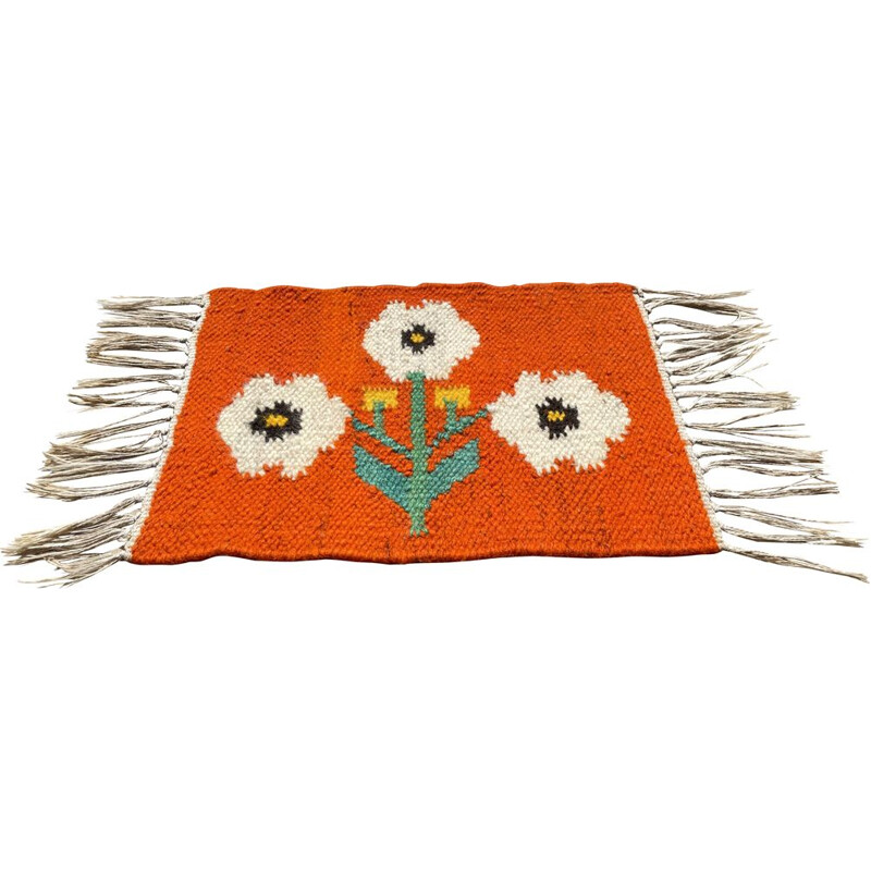 Mini tapis Rolakan vintage en laine décor Tulipes 46cm x 25cm 1970