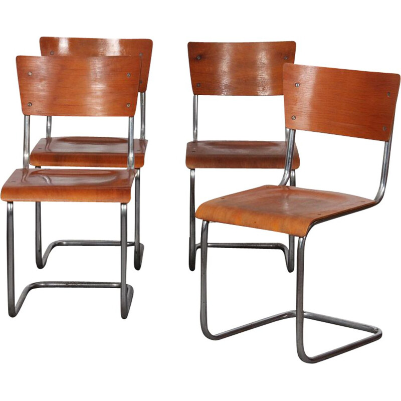 Set of 4 vintage metal chairs by Mart Stam Czech 1950s