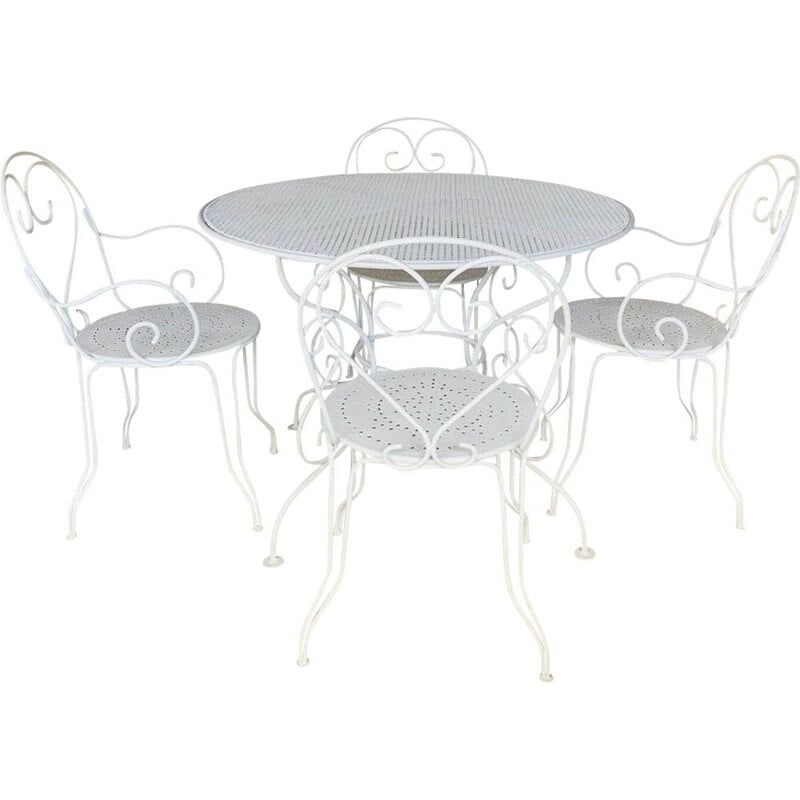 Ensemble de 4 chaises et table  de jardin vintage de Patio restauré par Mathieu Matégot 1950