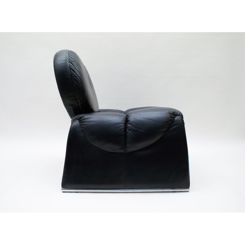 Vintage leather armchair on chrome legs Italy 1970s