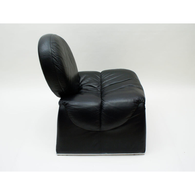 Vintage leather armchair on chrome legs Italy 1970s