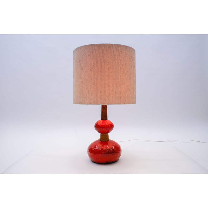 Vintage table lamp scandinavian in lava ceramic and teak 1960s