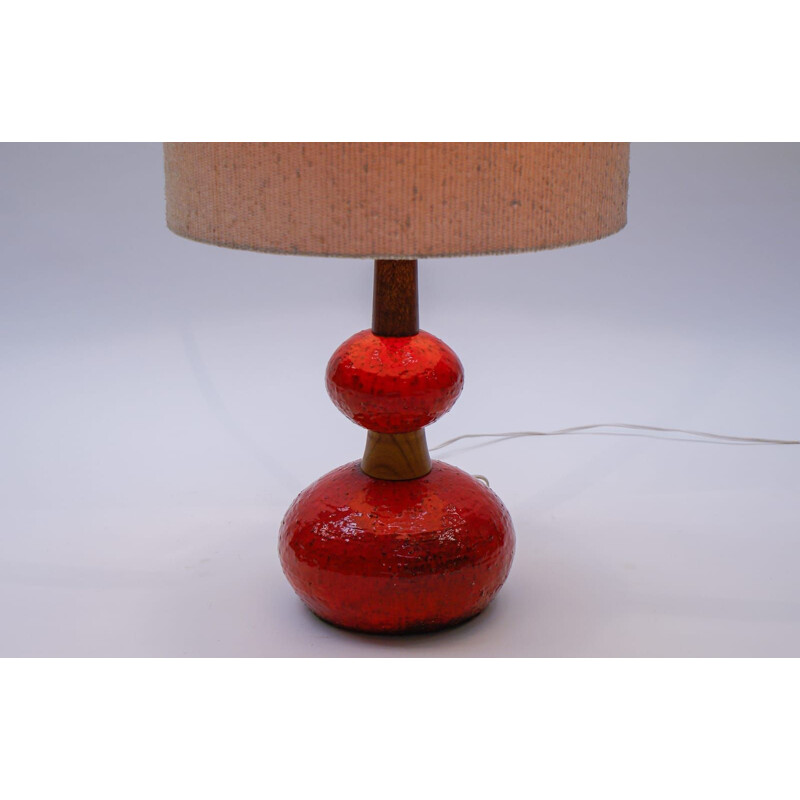 Lampe de table vintage scandinave en céramique de lave et teck 1960
