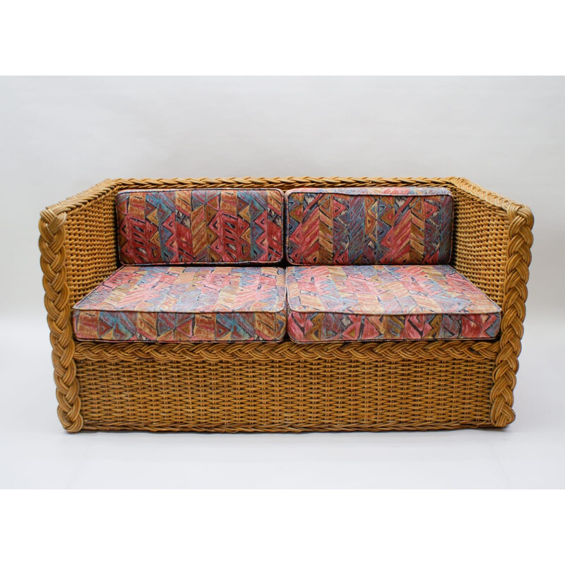 Vintage 2-Sitzer Rattansofa Italien 1970