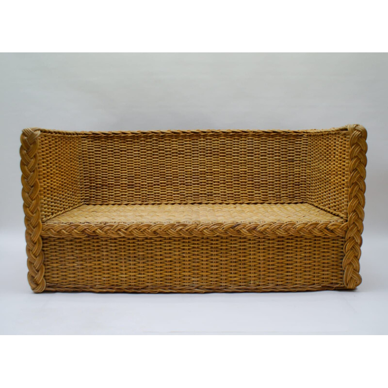 Vintage 2 seater rattan sofa Italy 1970s