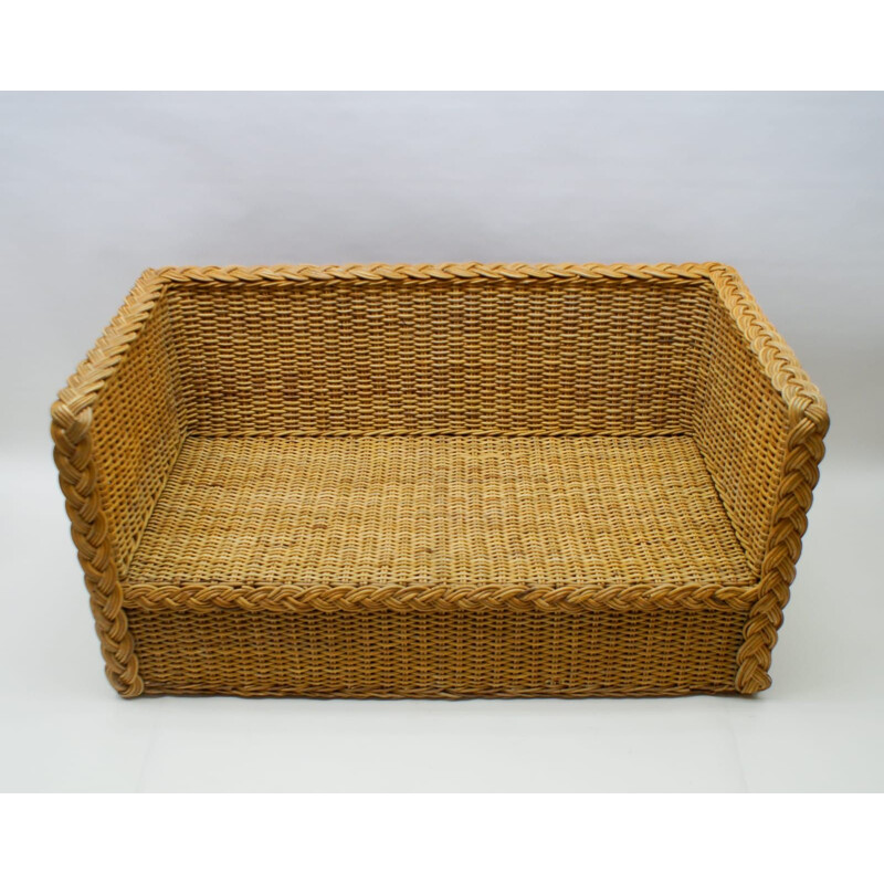 Vintage sofá de 2 lugares Rattan Itália 1970