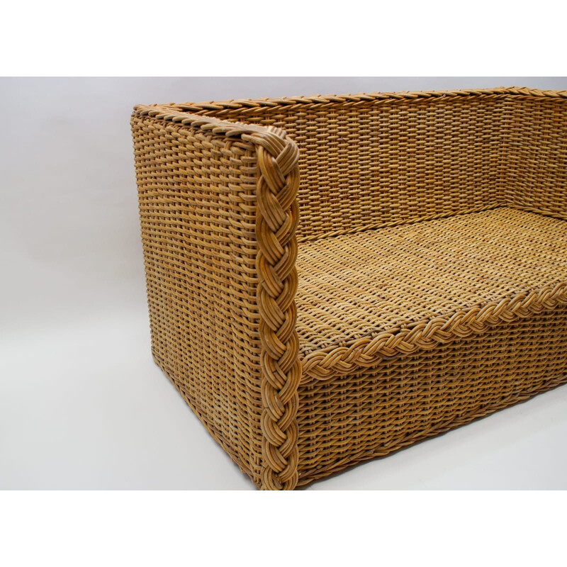 Vintage 2 seater rattan sofa Italy 1970s