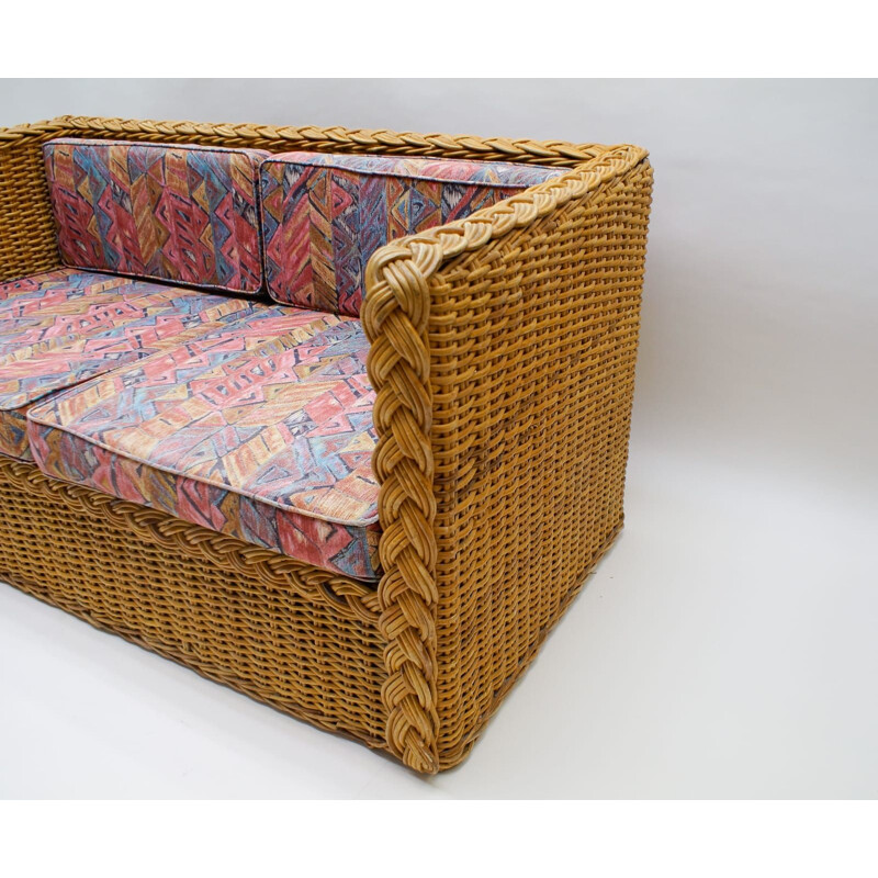 Vintage 2 seater rattan sofa Italy 1970s