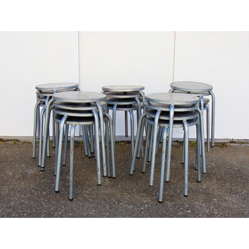 Set of 20 vintage industrial iron stools