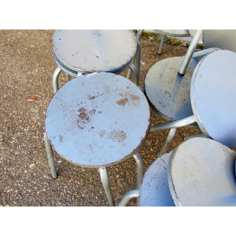 Set of 20 vintage industrial iron stools