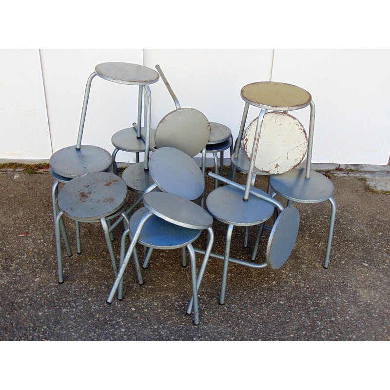 Set of 20 vintage industrial iron stools