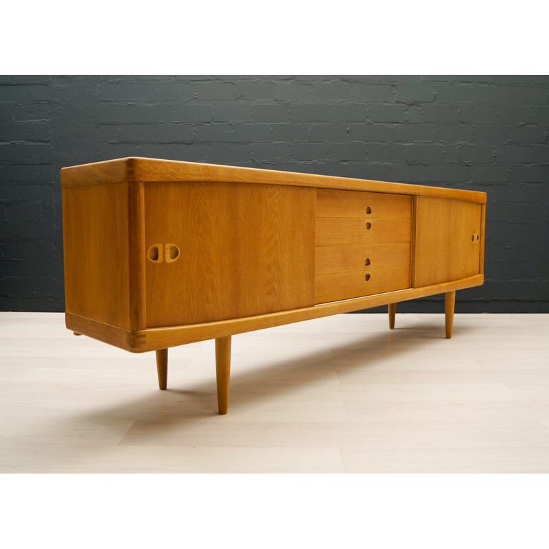 Vintage low sideboard scandinavian oak  by H. W. Klein for Bramin 1960s