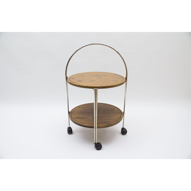 Vintage oak and chrome folding serving cart, 1960