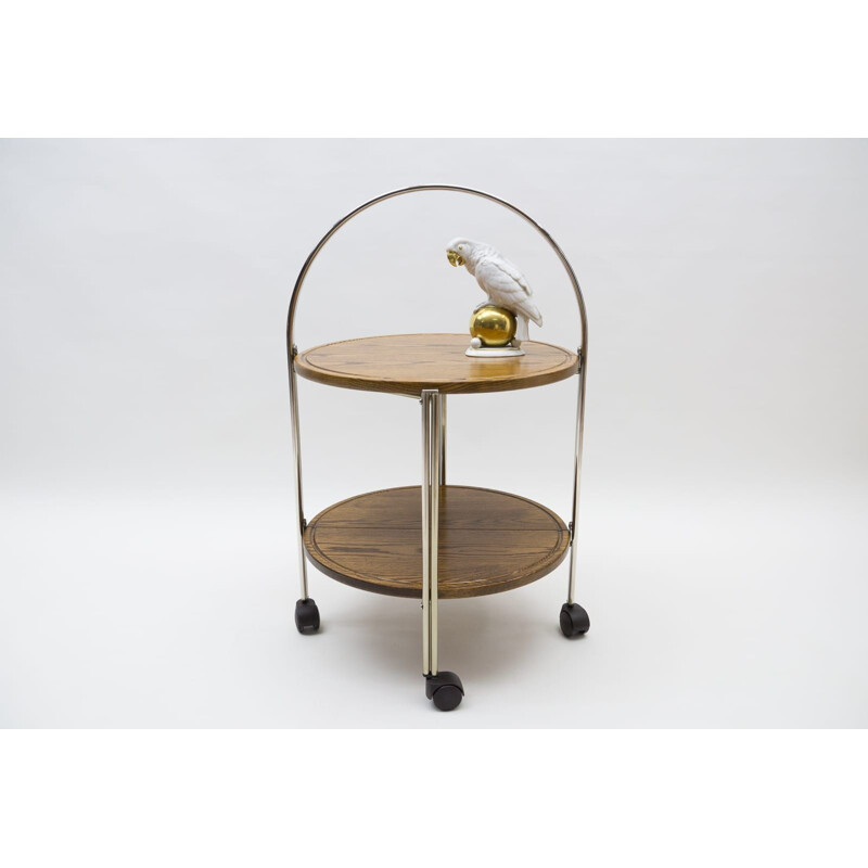 Vintage oak and chrome folding serving cart, 1960