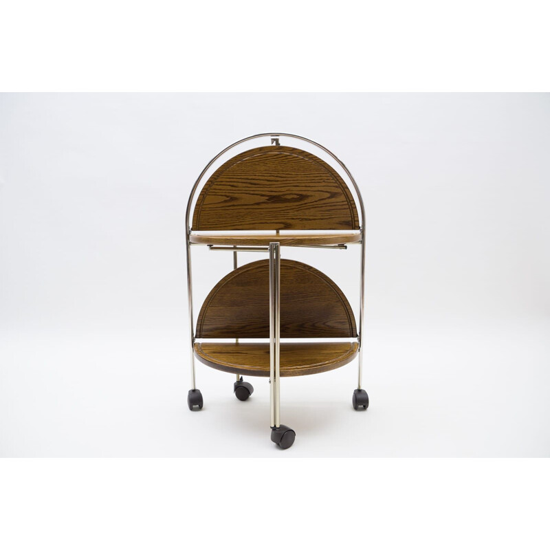 Vintage oak and chrome folding serving cart, 1960