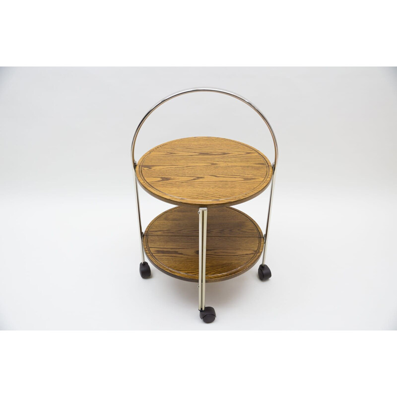 Vintage oak and chrome folding serving cart, 1960