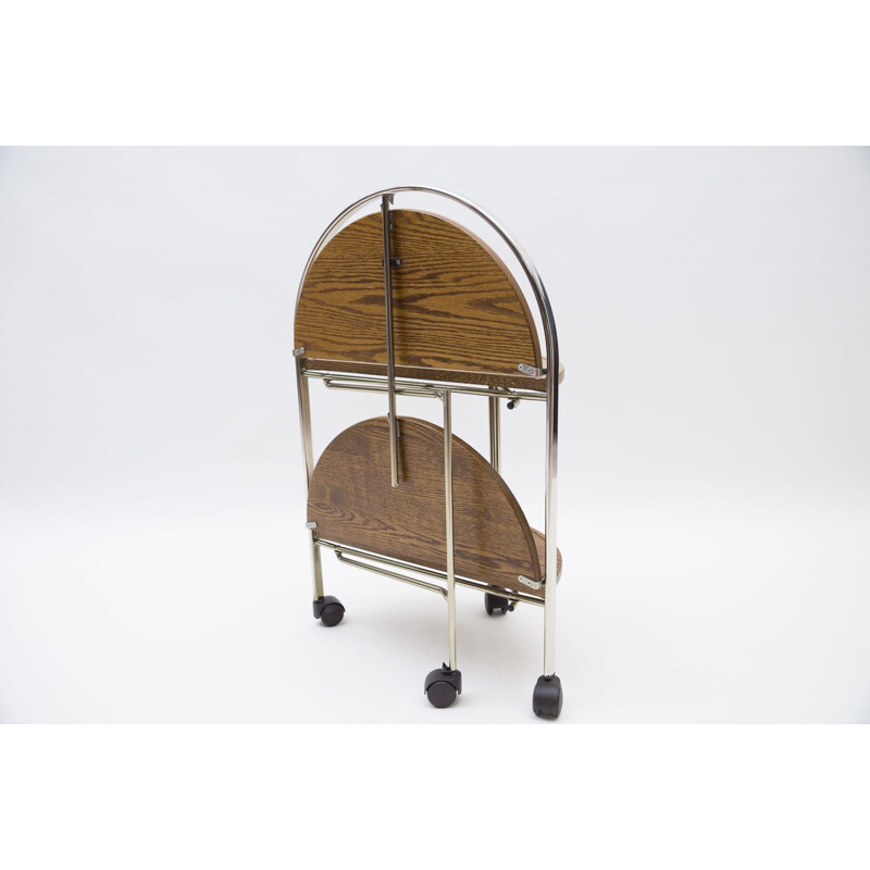 Vintage oak and chrome folding serving cart, 1960