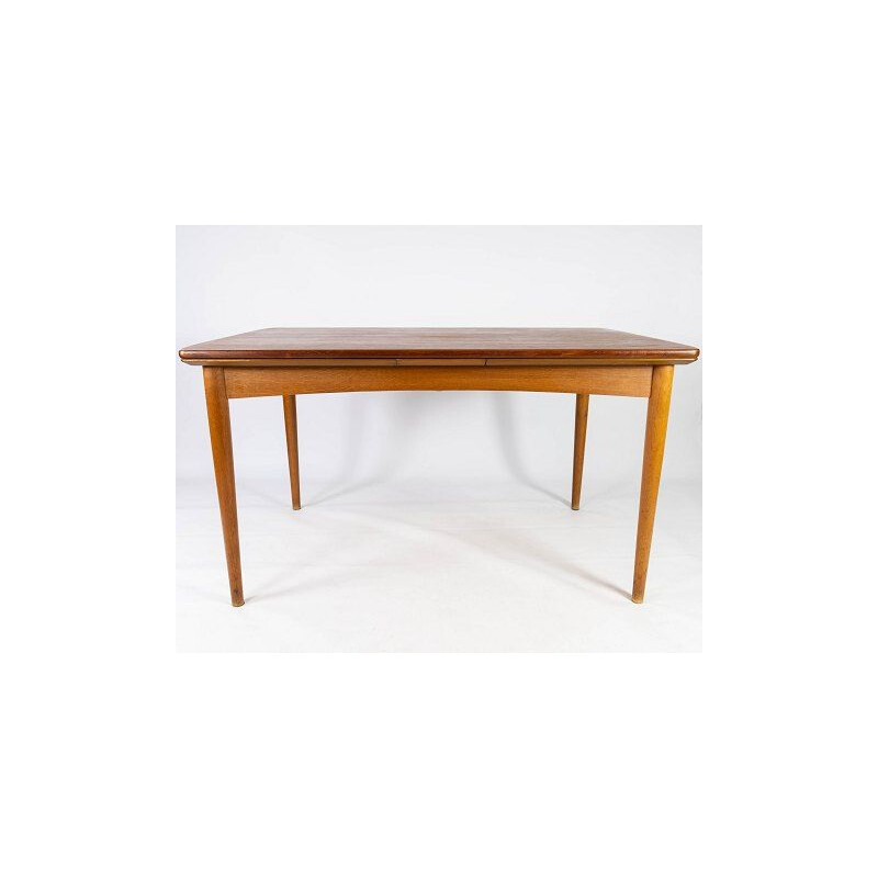 Vintage teak table with extensions and oak legs Denmark 1960s