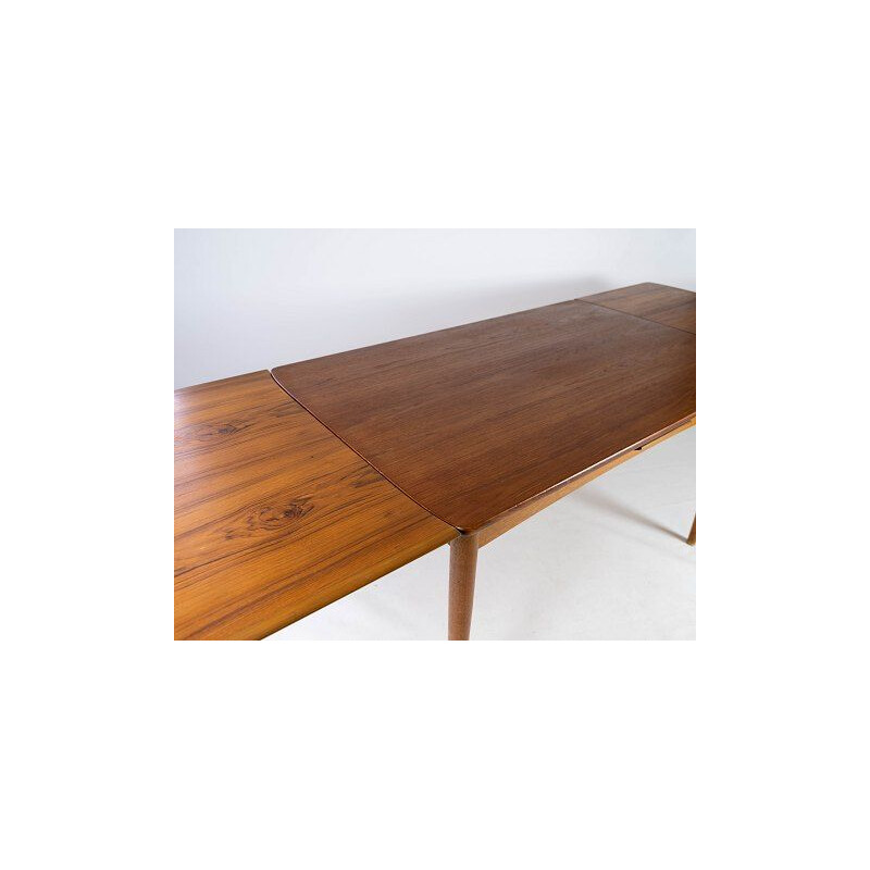 Vintage teakhouten tafel met verlengstukken en eiken poten Denemarken 1960