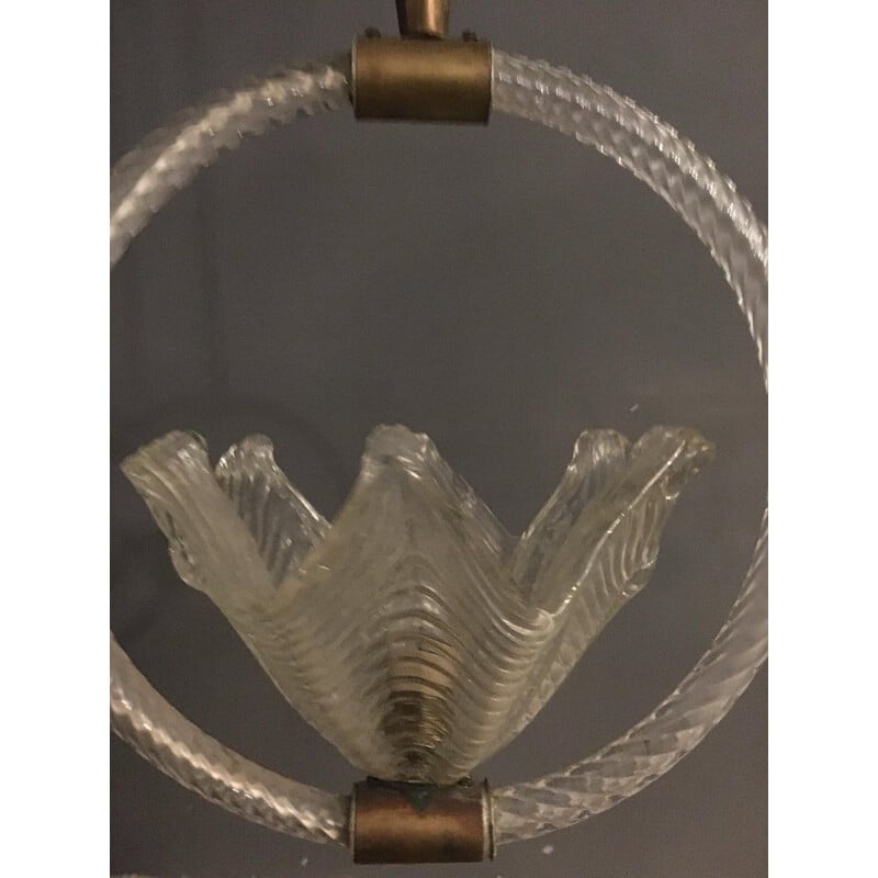 Vintage hanging lamp Murano glass  by Ercole Barovier 1940s