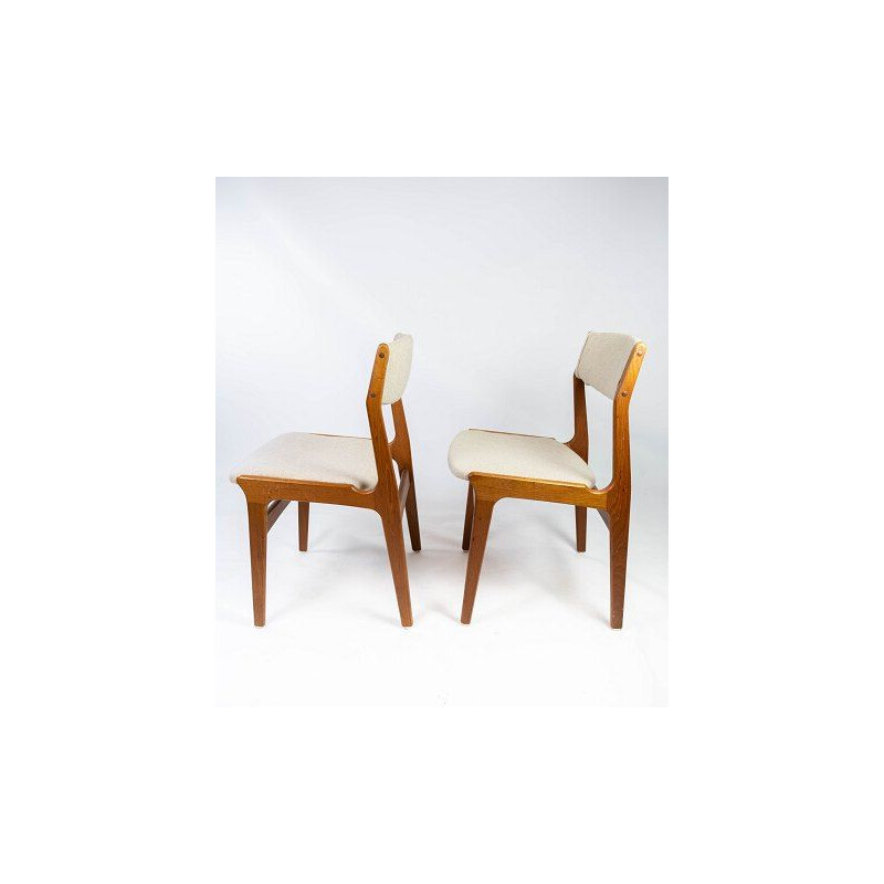 Pair of vintage teak chairs upholstered in light-coloured fabric by Erik Buch 1960s