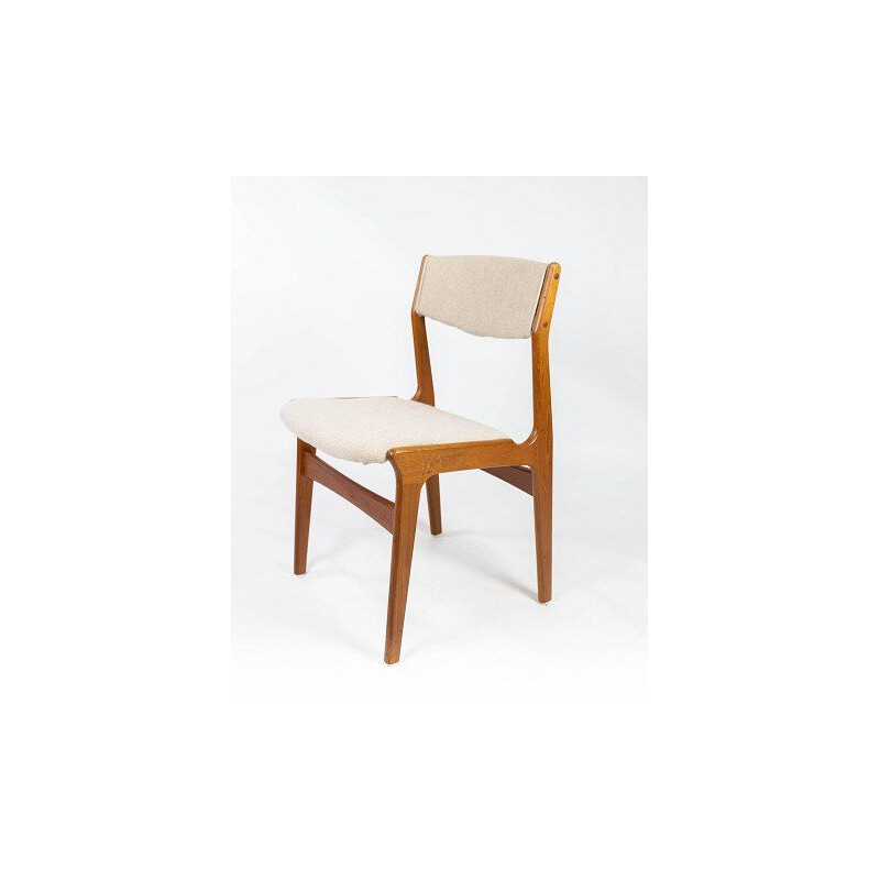 Coppia di sedie vintage in teak rivestite in tessuto chiaro di Erik Buch 1960