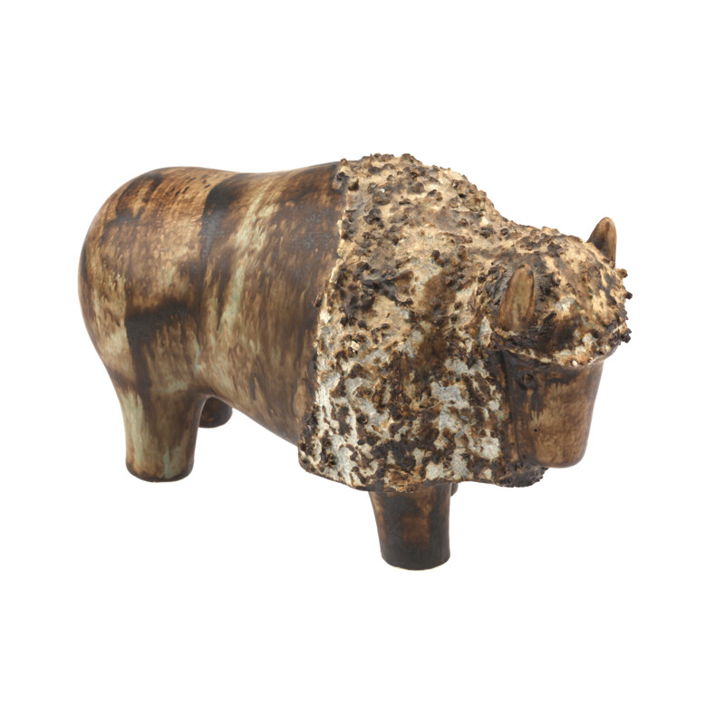 Ego Stengods bison in brown ceramic, Heinz SCHLICHTING - 1960s