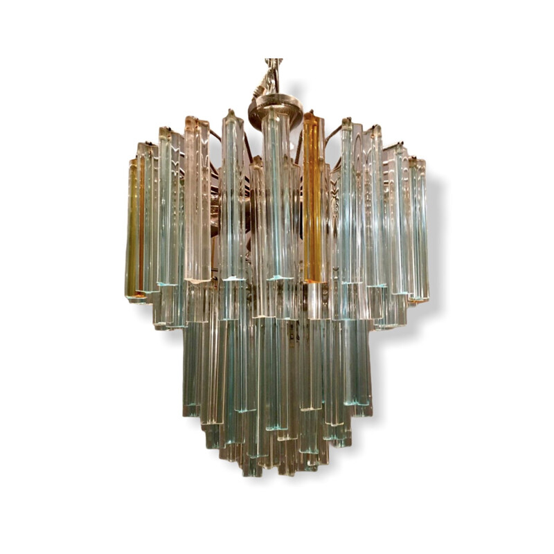 Mid century chandelier composed of blue clear prisms by Paolo Venini for Murano, 1970s