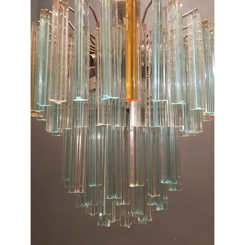 Mid century chandelier composed of blue clear prisms by Paolo Venini for Murano, 1970s