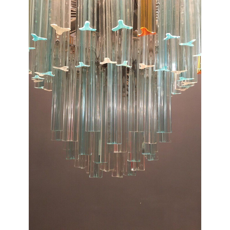 Mid century chandelier composed of blue clear prisms by Paolo Venini for Murano, 1970s