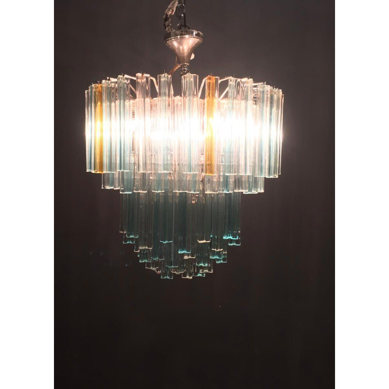 Mid century chandelier composed of blue clear prisms by Paolo Venini for Murano, 1970s