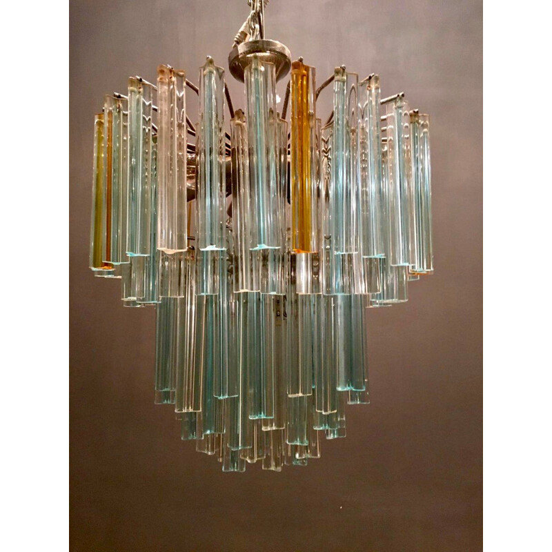 Mid century chandelier composed of blue clear prisms by Paolo Venini for Murano, 1970s