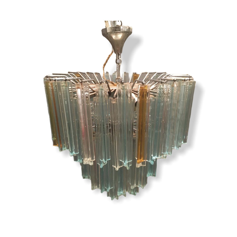 Mid century chandelier composed of blue clear prisms by Paolo Venini for Murano, 1970s