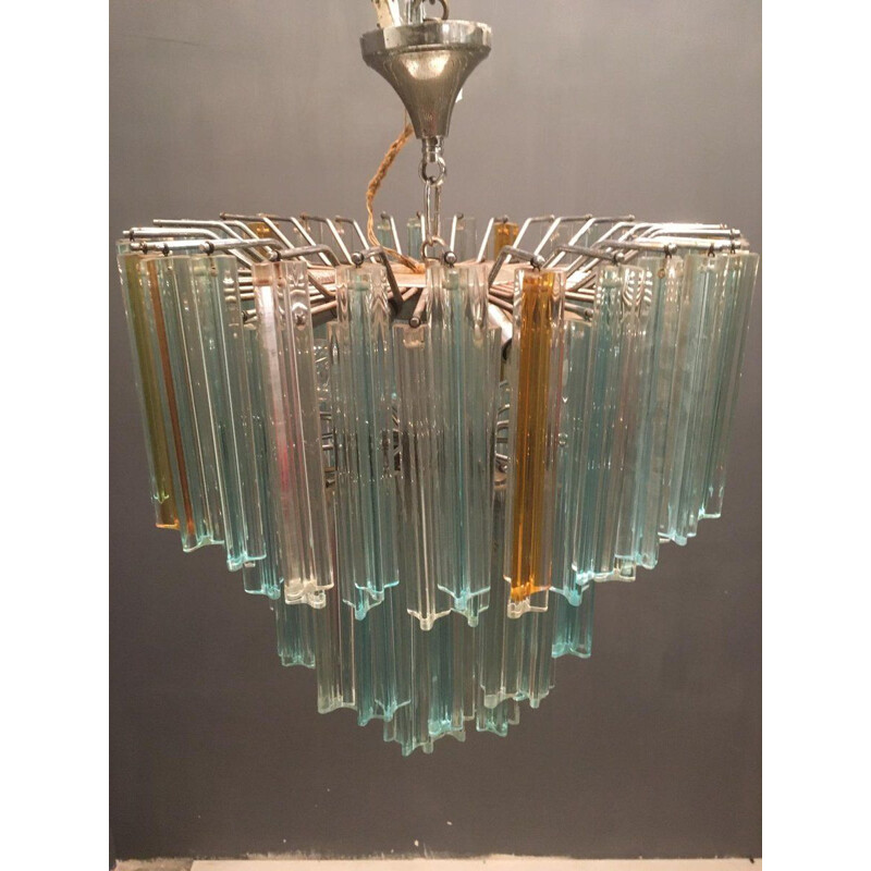 Mid century chandelier composed of blue clear prisms by Paolo Venini for Murano, 1970s