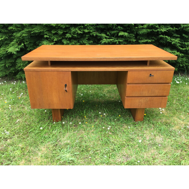 Vintage desk with 3 drawers and a lockable door 1960s