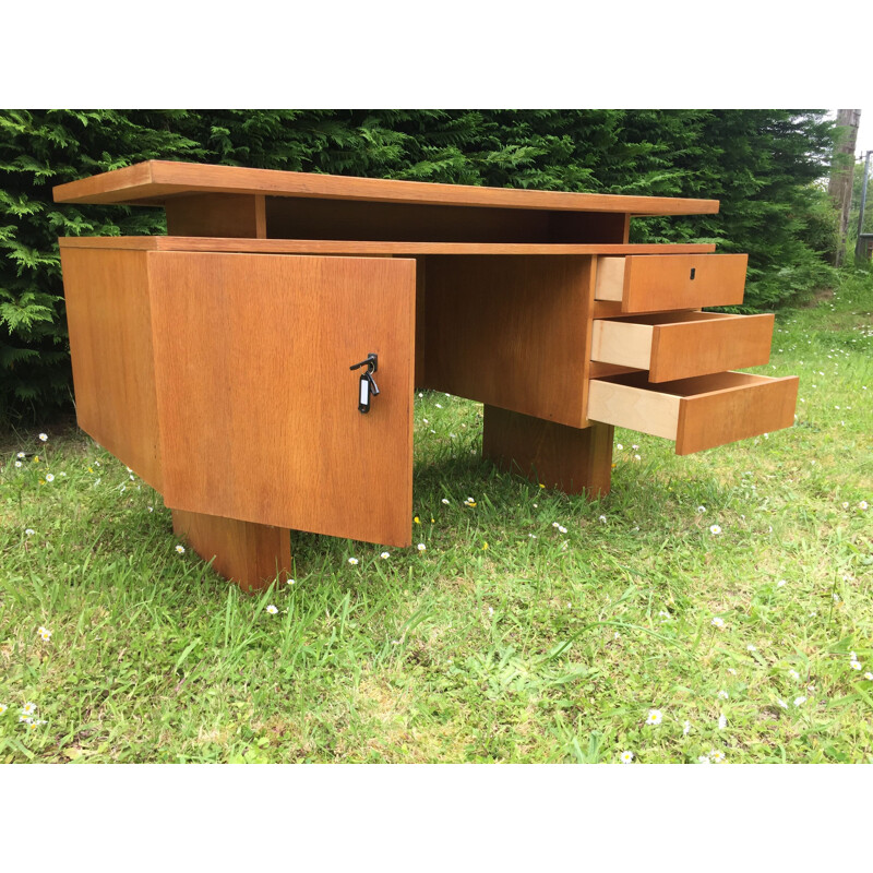 Vintage desk with 3 drawers and a lockable door 1960s