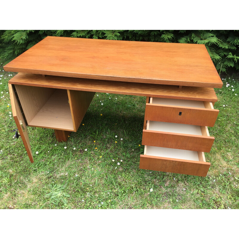 Vintage desk with 3 drawers and a lockable door 1960s