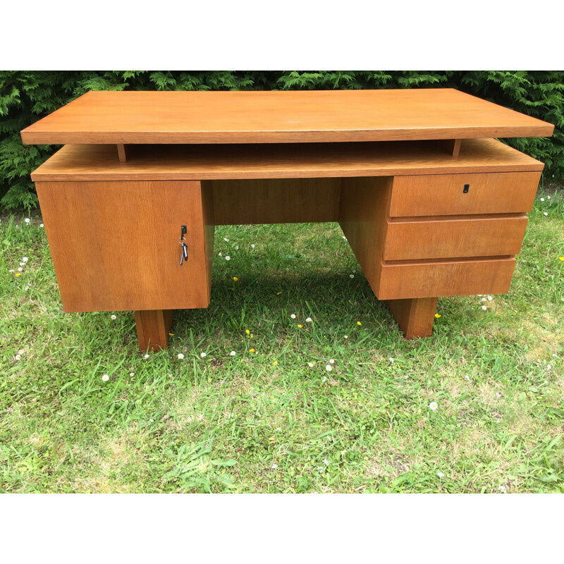 Vintage desk with 3 drawers and a lockable door 1960s