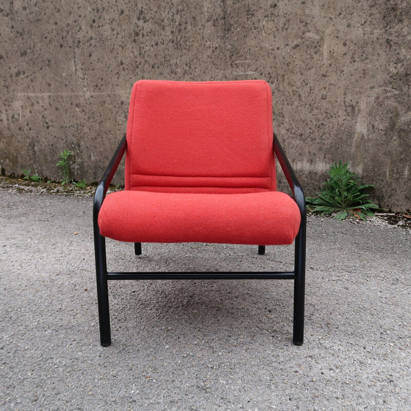 Pair of vintage tweed armchairs with multi-ply wood seats Italy, 1980