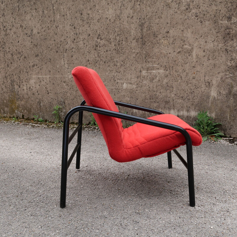 Pair of vintage tweed armchairs with multi-ply wood seats Italy, 1980