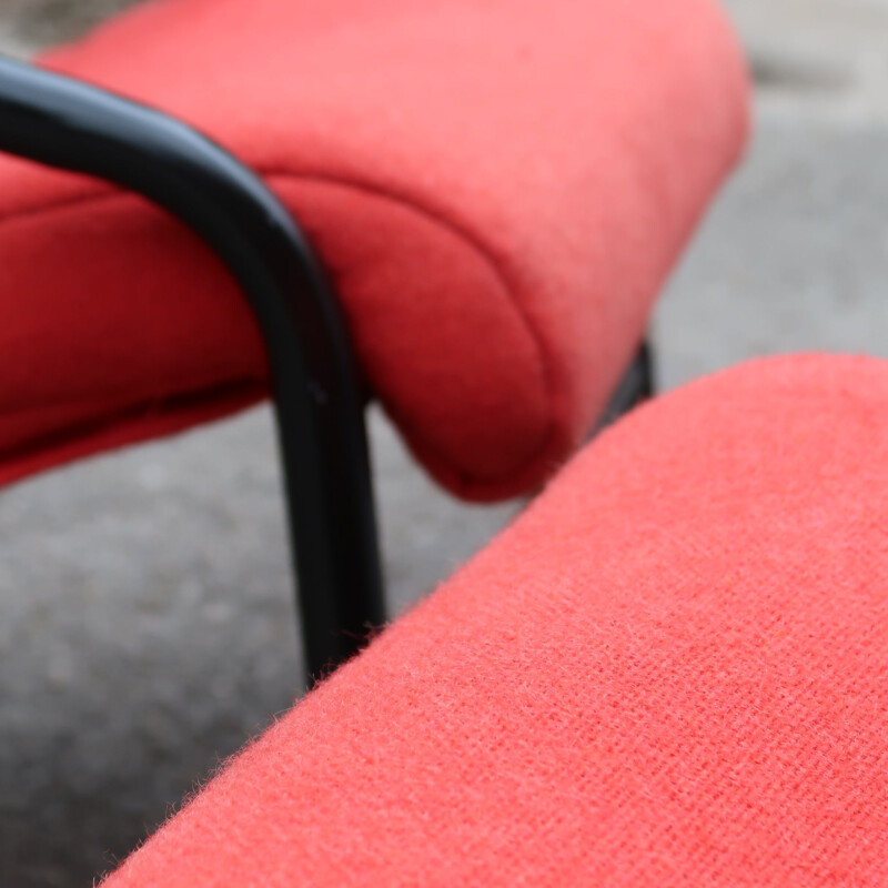 Pair of vintage tweed armchairs with multi-ply wood seats Italy, 1980