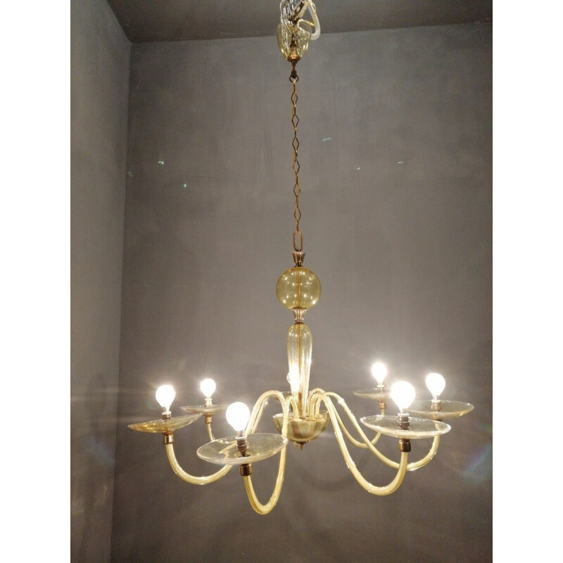 Lampadario in vetro vintage di Paolo Venini per Murano, 1950