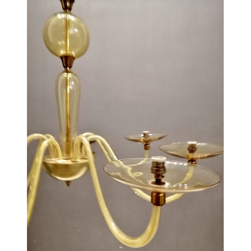 Lampadario in vetro vintage di Paolo Venini per Murano, 1950